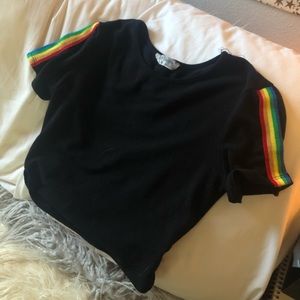 Black crop top t shirt w rainbow stripes 🌈🌈🌈